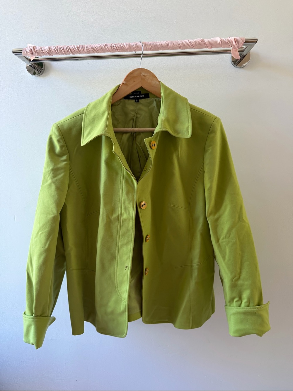 Ellen Tracy Vibrant Lime Green Button-Front Blazer